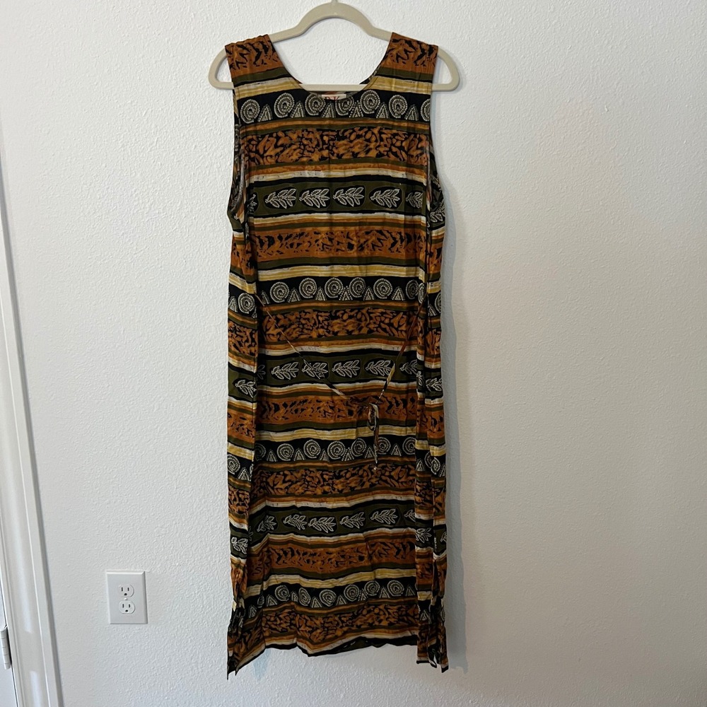 R&K Originals Womens Sleeveless Dress Size 14 Brown Orange Rayon Maxi Boho Earth
